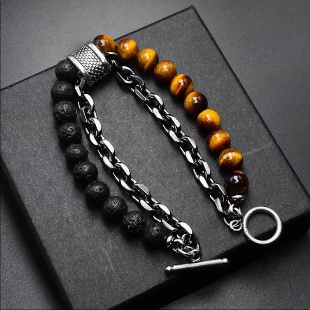 Unique unisex beaded stainless steel bracelet